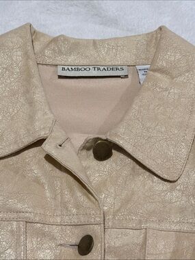 Bamboo Traders Beige Cream Faux-Leather Jean Jacket